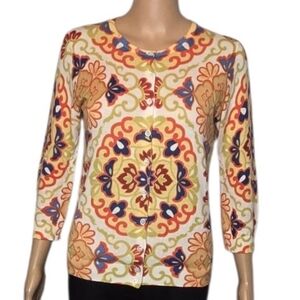 J Crew Sweater Cardigan Vintage Bright Multi Color Design Womens Size Small